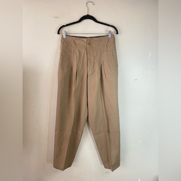 Vintage Forenza High Waisted Pleated Pants Criss Cross Waist Khaki Tapered 29" - Picture 3 of 10
